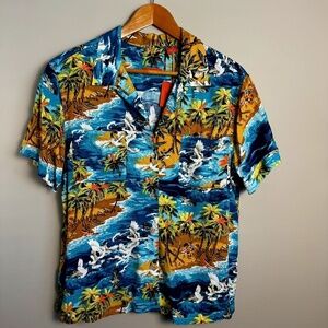NEW Relax Tommy Bahama Women's Short Sleeve Tropical Beach Scene Camp Shirt L‎